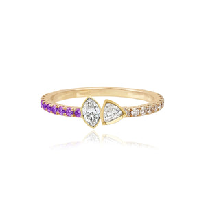 Two-Diamond Bezel Ring Half Pave and Half Gemstones