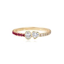 Load image into Gallery viewer, Two-Diamond Bezel Ring Half Pave and Half Gemstones
