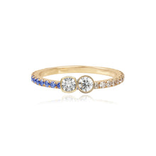 Load image into Gallery viewer, Two-Diamond Bezel Ring Half Pave and Half Gemstones
