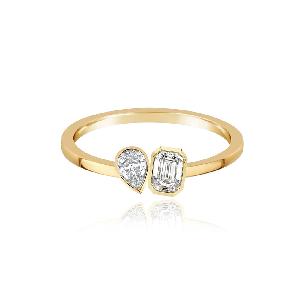 Two-Diamonds Bezel Gold Ring