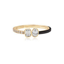 Load image into Gallery viewer, Two-Diamonds Bezel Half Pave Half Enamel Ring
