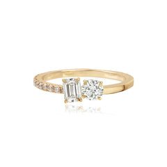 Half Pavé and Half Gold Two Diamond Ring, perfect blend of fine and luxury jewelry.