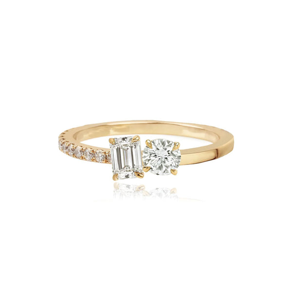 Half Pavé and Half Gold Two Diamond Ring, perfect blend of fine and luxury jewelry.