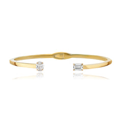 Two Diamonds Gold Cuff Bangle