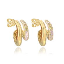 Load image into Gallery viewer, Two Wave Pave Gold Hoop Earrings

