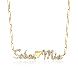 Two Pave Names Gold Charm Necklace