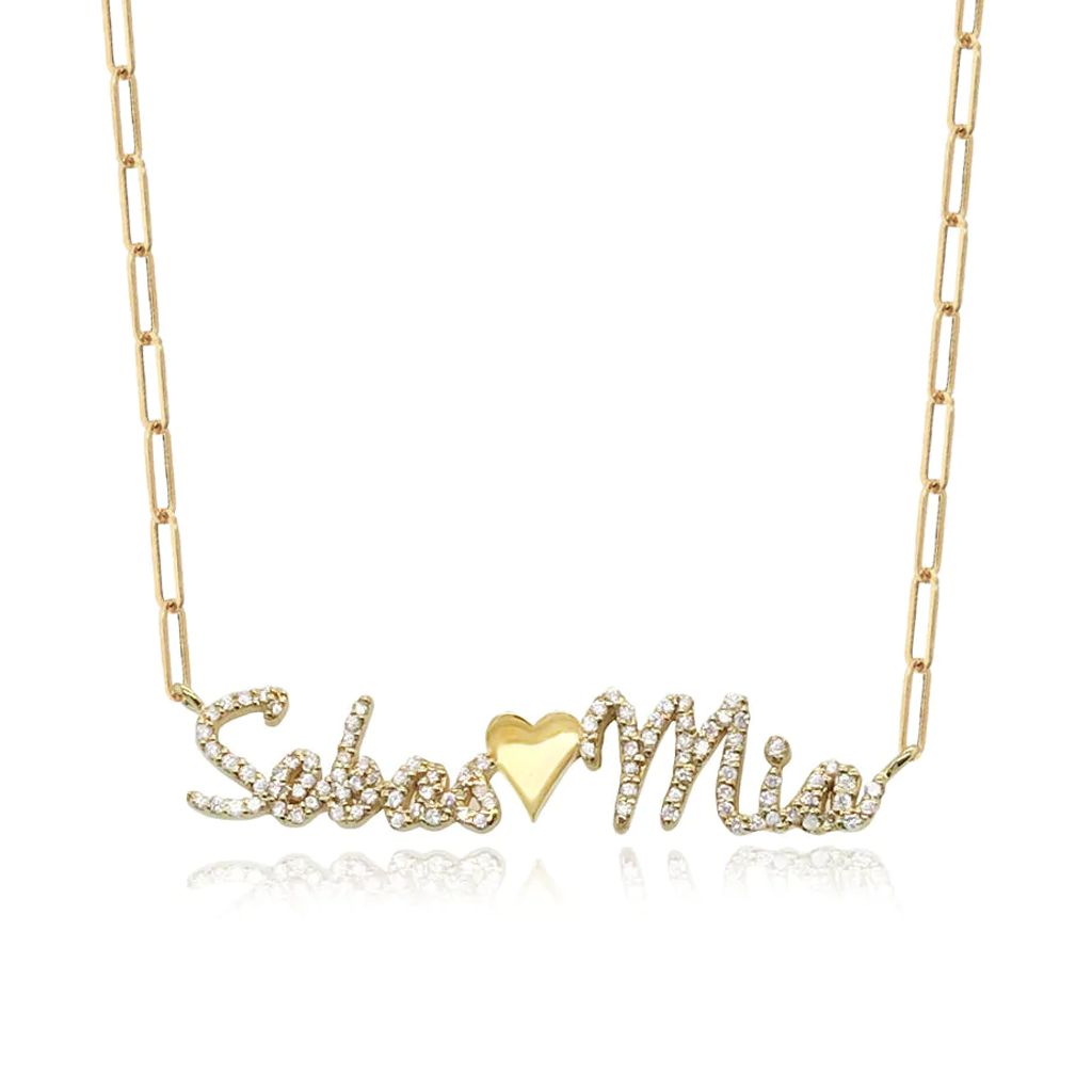 Two Pave Names Gold Charm Necklace