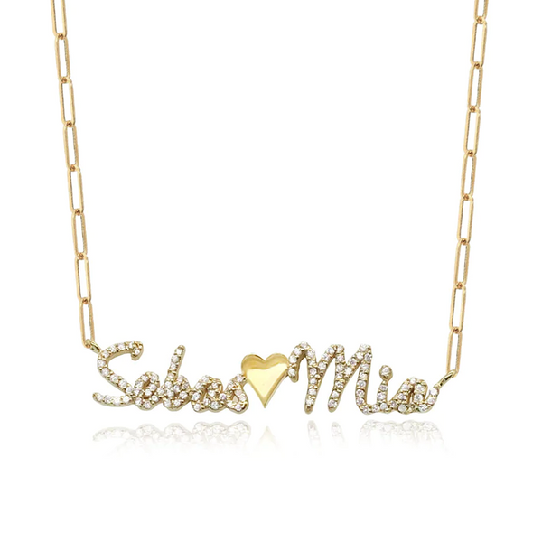 Two Pave Names Gold Charm Necklace