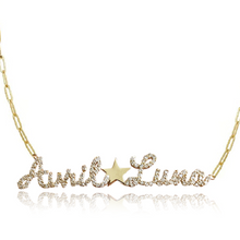 Load image into Gallery viewer, Two Pave Names Gold Charm Necklace
