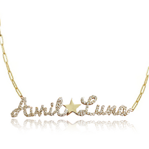 Two Pave Names Gold Charm Necklace