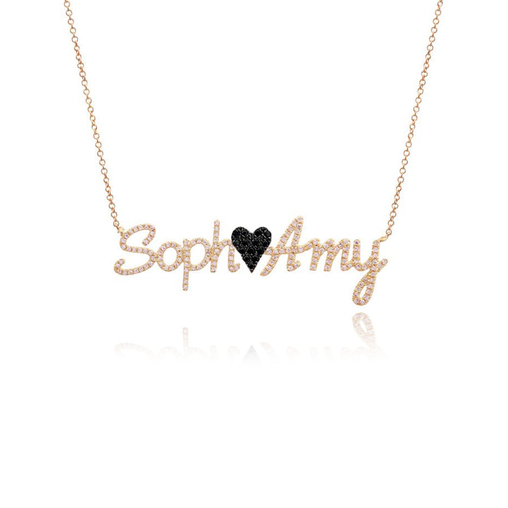 Two Pave Names and Pave Charm Necklace