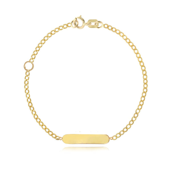 ID Plate Mini Cuban Bracelet in 14k gold, luxury personalized nameplate jewelry for women.