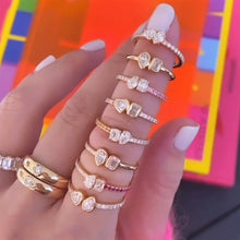 Load image into Gallery viewer, Two-Diamond Bezel Ring Half Pave and Half Gemstones
