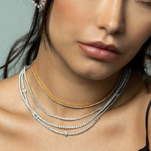 Five Spaced Multi Shape Diamond Tennis Necklace