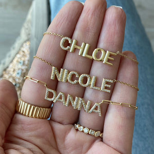 Large Pave Initial and Gold Name Necklace