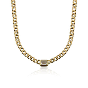 White Topaz Bezel Cuban Necklace