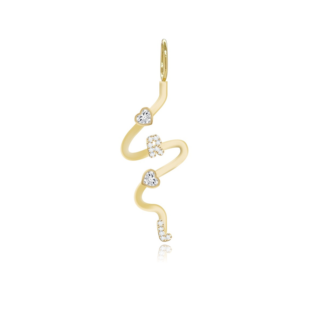 Wiggly Gold Pave Initials & Bezel Solitaire Diamonds Charm
