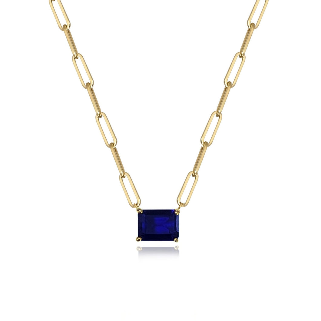 Iolite Emerald Cut Paperclip Necklace