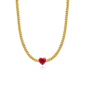Solitaire Gemstone Cuban Chain Necklace
