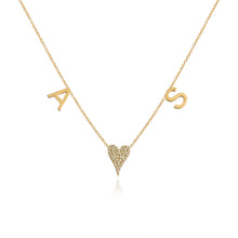 Load image into Gallery viewer, Gold Initials and Pave Heart Necklace
