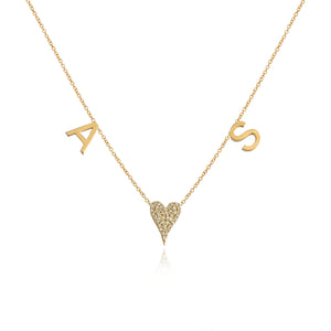 Gold Initials and Pave Heart Necklace