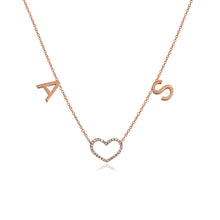 Load image into Gallery viewer, Gold Initials and Cutout Pave Heart Necklace
