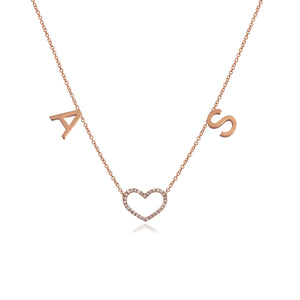 Gold Initials and Cutout Pave Heart Necklace