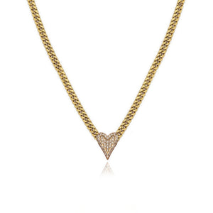 Pave Heart Cuban Chain Necklace