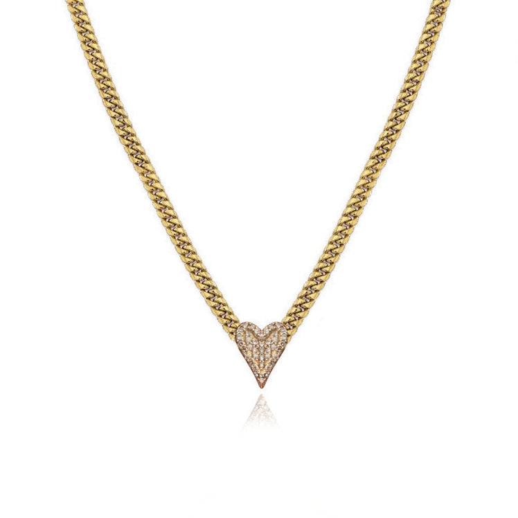 Pave Heart Cuban Chain Necklace
