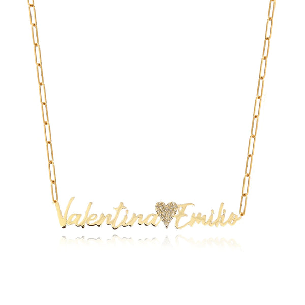 Two Gold Names and Charm Necklace