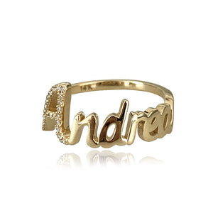 Pave Initial and Gold Name Ring