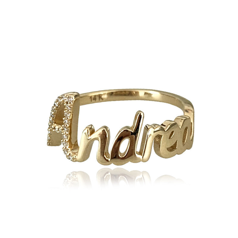 Pave Initial and Gold Name Ring