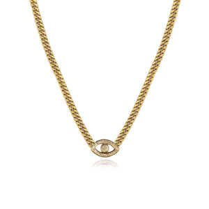 Pave Evil Eye Cuban Chain Necklace