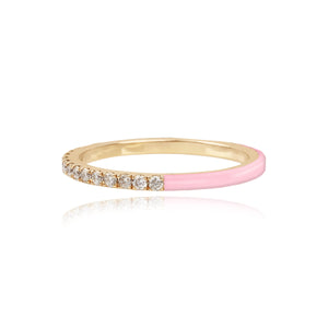 Half Enamel Half Pave Ring