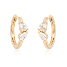 Load image into Gallery viewer, Two Pear Diamonds Thin Gold Huggies
