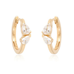 Two Pear Diamonds Thin Gold Huggies