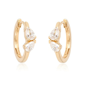 Two Pear Diamonds Thin Gold Huggies