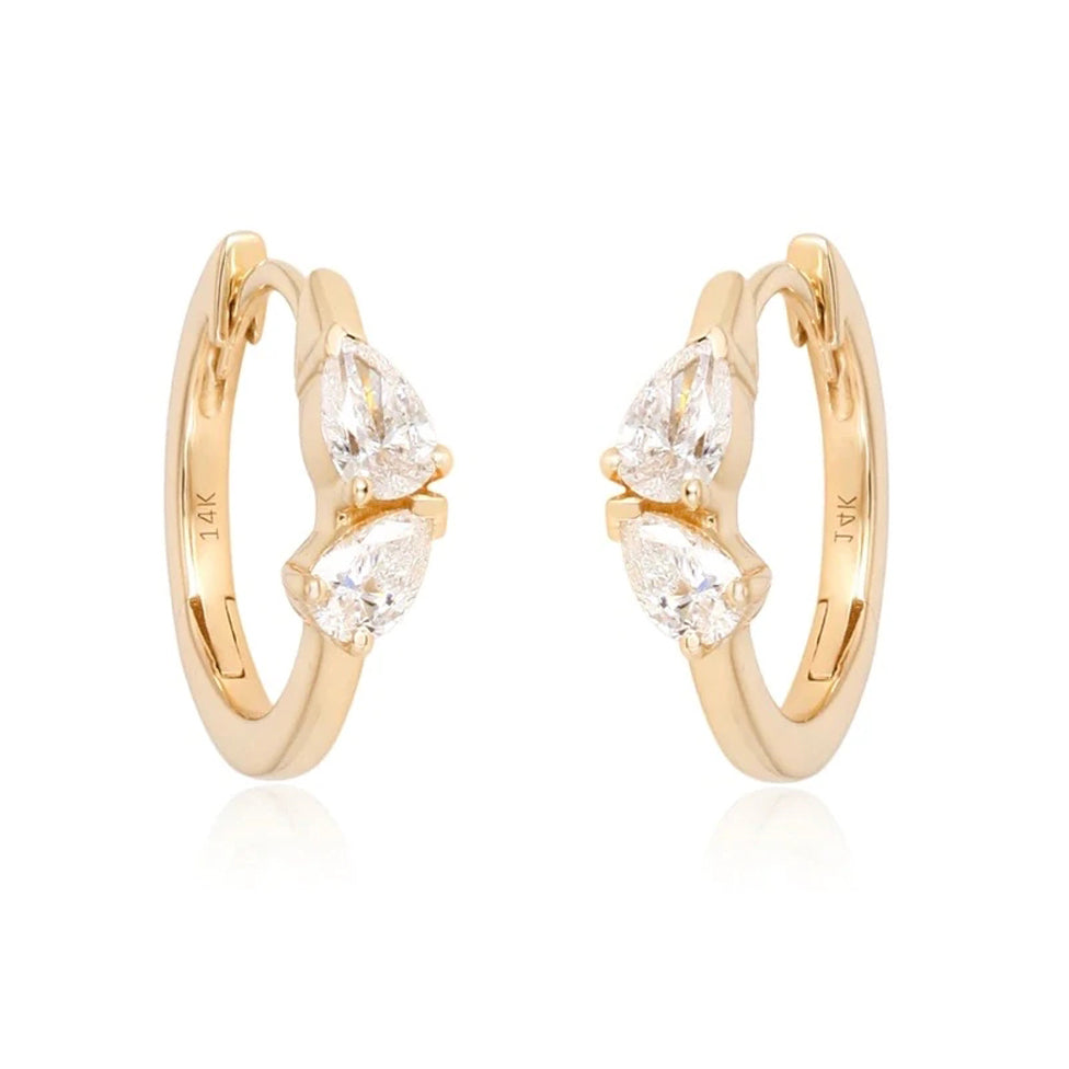 Two Pear Diamonds Thin Gold Huggies