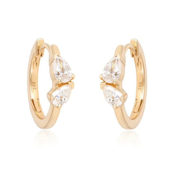 Two Pear Diamonds Thin Gold Huggies