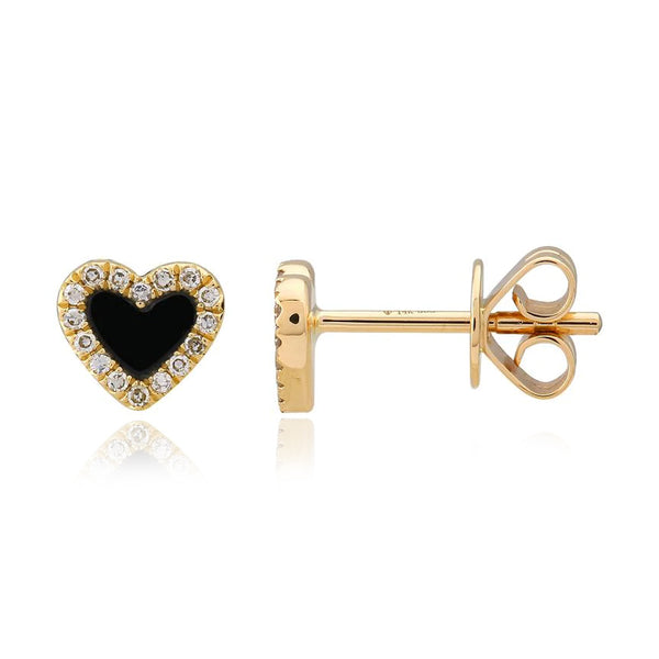 Pave Outline Stone Heart Studs