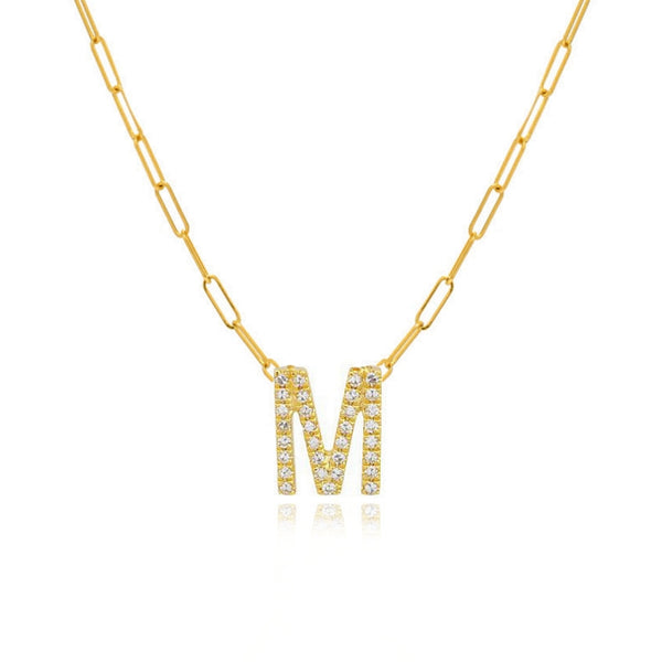 Uppercase Pave Initial Paperclip Necklace