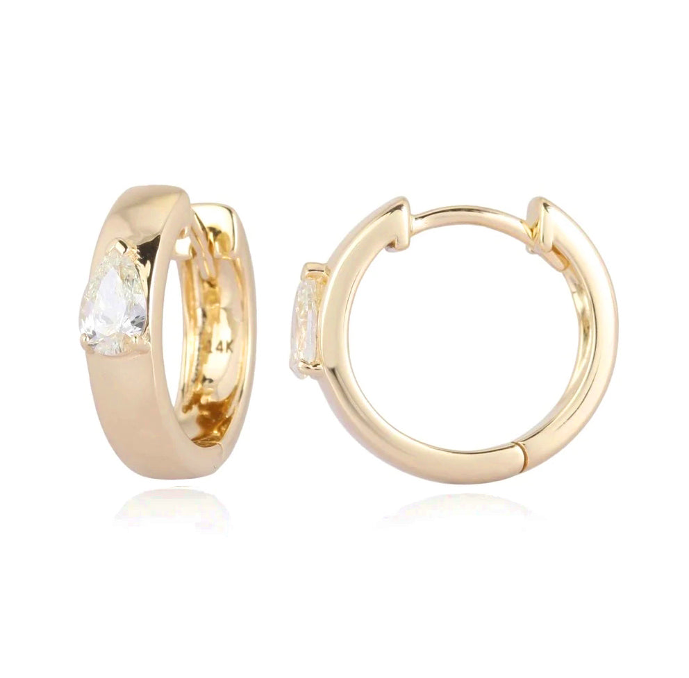 Solitaire Diamond Small Thick Gold Hoops