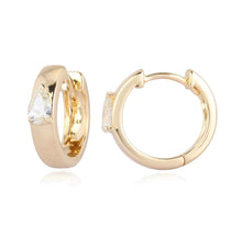 Load image into Gallery viewer, Solitaire Diamond Small Thick Gold Hoops
