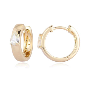 Solitaire Diamond Small Thick Gold Hoops