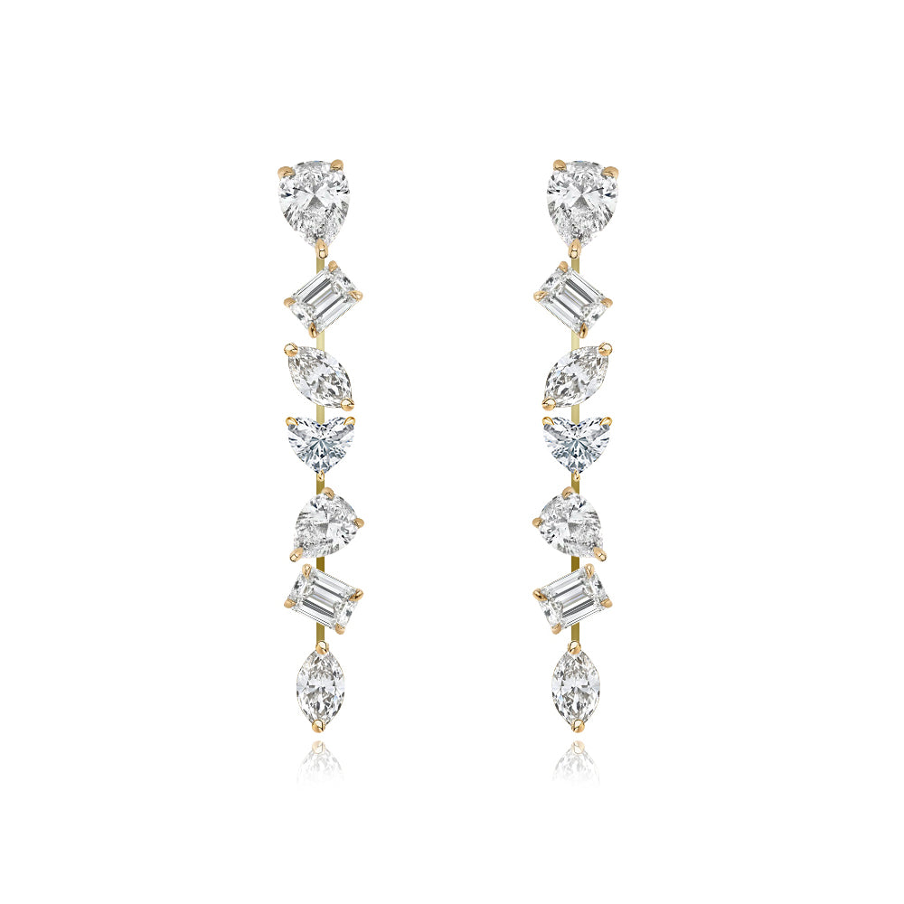 Seven Multi Shape Diamonds Drop Earrings
