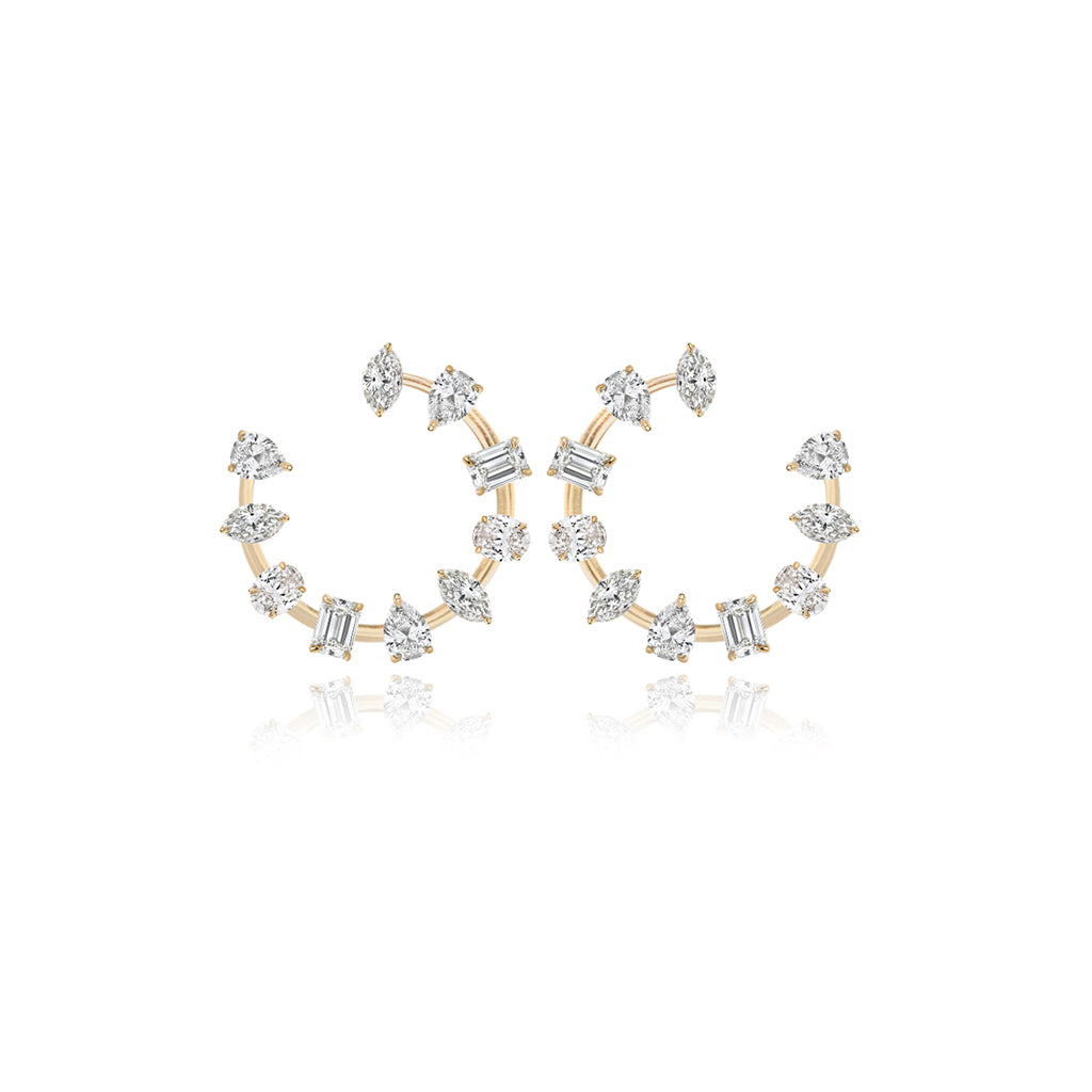 Small Multi Shape Diamond Statement Swirl Earrings