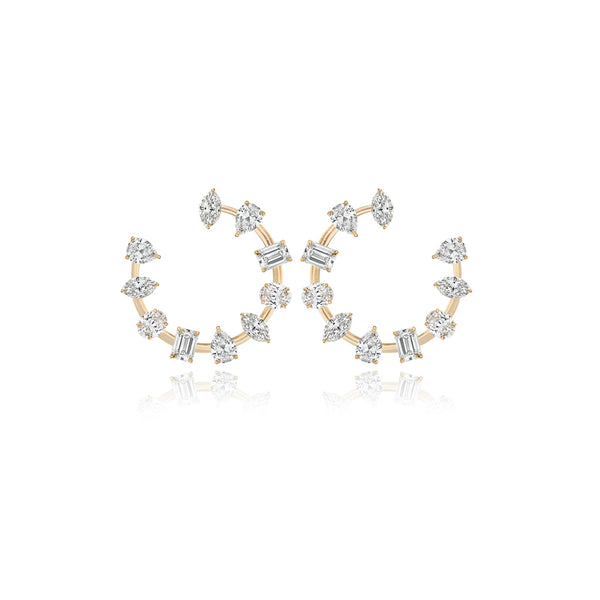 Small Multi Shape Diamond Statement Swirl Earrings