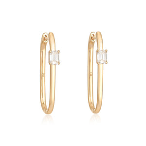 Solitaire Diamond Thin Gold Hoops