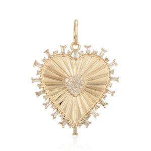 Pave Heart and Baguette Striped Medallion Charm