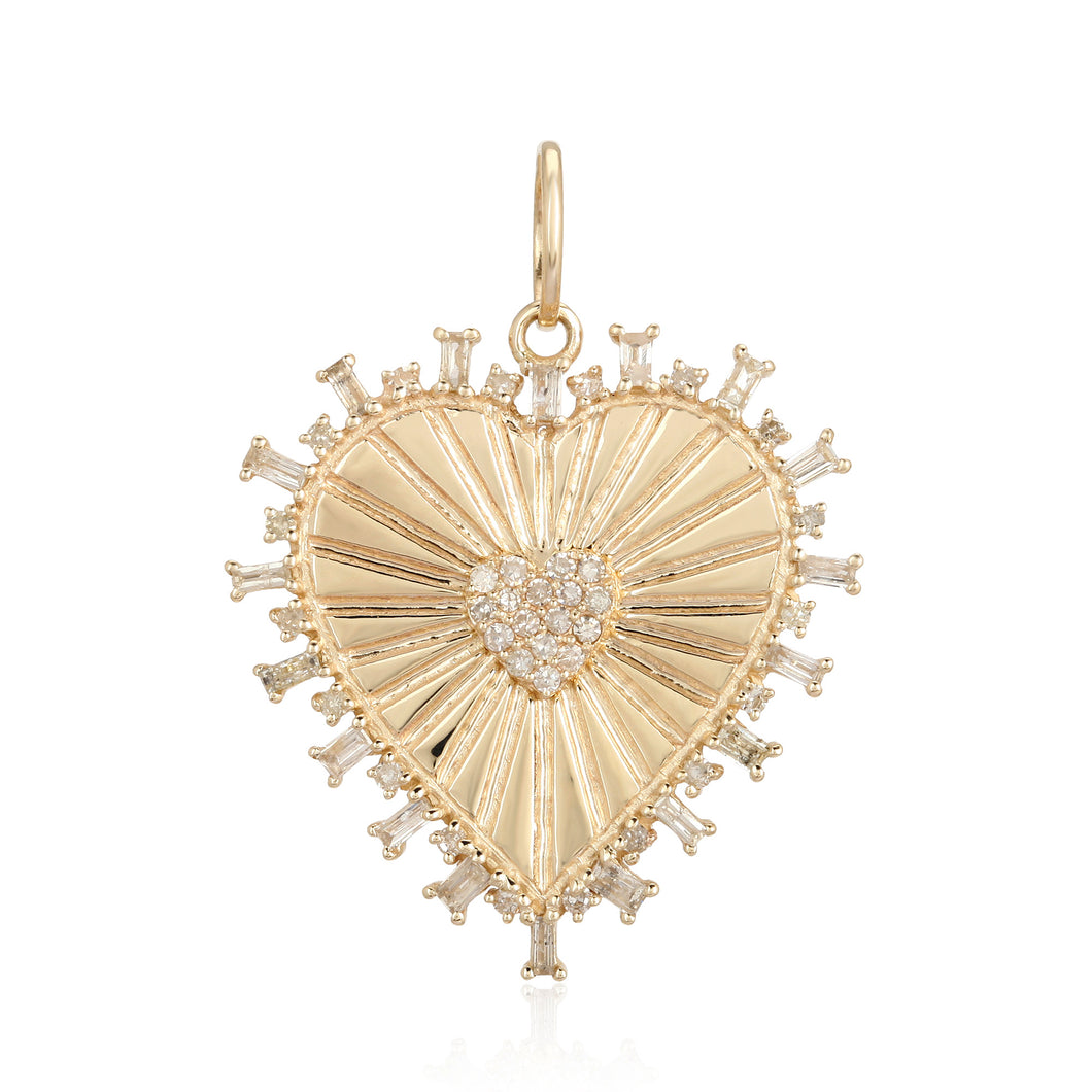 Pave Heart and Baguette Striped Medallion Charm